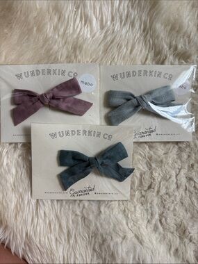 Wunderkin Co. Linen Bow Hair Clips - Mauve, Sage, Slate